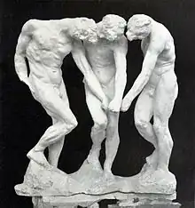 Auguste Rodin, The Three Shades, before 1886, plaster, 97 x 91.3 x 54.3 cm. In Dante's Divine Comedy, the shades, i.e. the souls of the damned, stand at the entrance to The Gates of Hell, pointing to an unequivocal inscription, “Abandon hope, all ye who enter here”. Rodin assembled three identical figures that seem to be turning around the same point.