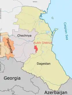 Location of Aukh District in the Republic of Dagestan