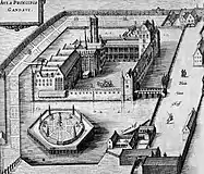 Engraving of the Prinsenhof from Flandria Illustrata (1641)