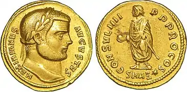 Aureus of Maximian (r. 285-308; 310) issued at Antioch ca. 294-295