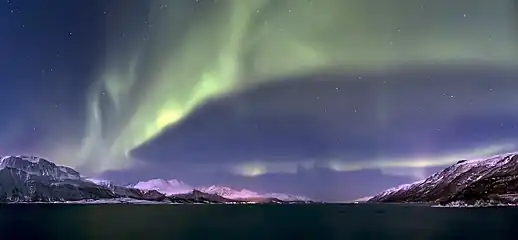 Aurora borealis above Lyngenfjorden, 2012