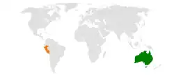 Map indicating locations of Australia and Peru