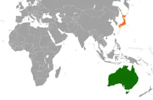 Map indicating locations of Australia and Japan