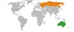 Map indicating locations of Australia and Russia