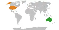 Map indicating locations of Australia and United States