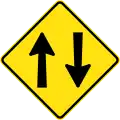 (W4-11) Two-way Traffic ahead