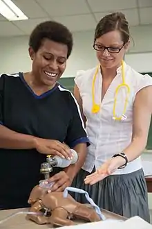  Australian Clinical Midwifery Facilitator Florence West teaches training midwives at the Pacific Adventist University PAU, outskirts of Port Moresby, PNG.