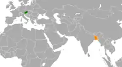 Map indicating locations of Austria and Bangladesh