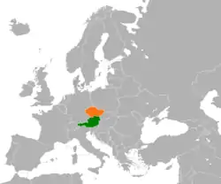 Map indicating locations of Austria and Czech Republic