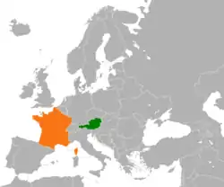 Map indicating locations of Austria and France