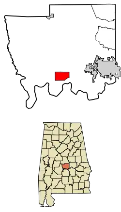Location of Autaugaville in Autauga County, Alabama.