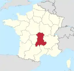 Location of Auvergne region in France