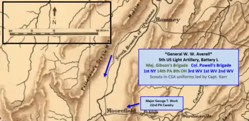 map showing Union approach to Moorefield (from north and east)