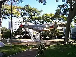 Model of F-8 Gloster Meteor plane display in Santos Dumont Park (Praca Santos Dumont)