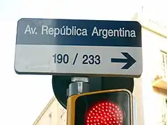 Road plate: Avenida de la República Argentina.