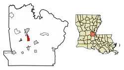 Location of Mansura in Avoyelles Parish, Louisiana.
