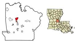 Location of Marksville in Avoyelles Parish, Louisiana.