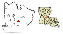 Location of Moreauville in Avoyelles Parish, Louisiana.