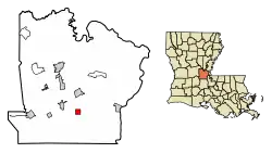 Location of Plaucheville in Avoyelles Parish, Louisiana.
