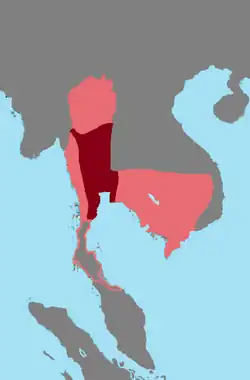 The Ayutthaya Kingdom's sphere of influence in 1605, following the military campaigns of King Naresuan.