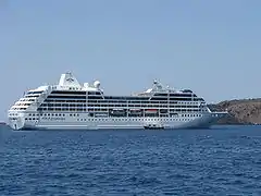 Azamara Quest in her previous livery, as seen off the coast of Santorini in July 2008