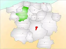 Map showing Azdavay District (green) in Kastamonu Province