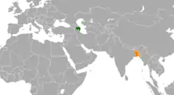 Map indicating locations of Azerbaijan and Bangladesh