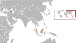 Map indicating locations of Azerbaijan and Malaysia