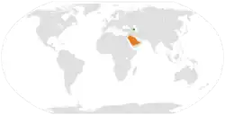 Map indicating locations of Azerbaijan and Saudi Arabia