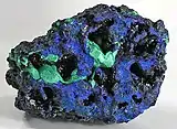 Azurite with green Malachite from the Kabwe Mine