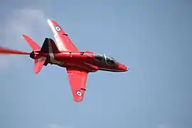 Red Arrows BAe Hawk, 2012, with type D roundels and non-standard fin markings.