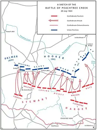 Map shows the Battle of Peachtree Creek.