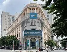 Former branch building in Saigon, originally built for the Société financière française et coloniale in 1926 and remodeled for the BFC in the late 1930s; until 2015 Mekong Housing Bank and now BIDV in Ho Chi Minh City