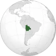 Location of Bolivia (dark green)in South America (gray)