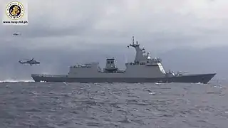 BRP Jose Rizal accompanied by Philippine Navy AW159 Wildcat ASW Helicopter