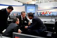 September 25, 2009 U.S. President Barack Obama and Turkish Prime Minister Recep Tayyip Erdoğan following the G-20 Summit afternoon session in Pittsburgh, Pa.,;