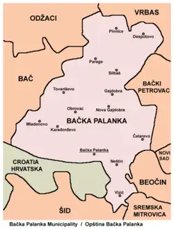 Map of the Bačka Palanka municipality, showing the location of Silbaš