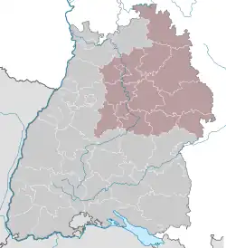 Map of Baden-Württemberg highlighting Stuttgart