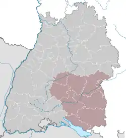 Map of Baden-Württemberg highlighting Tübingen