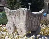 Modern sculpture of a Baden culture wagon model, c. 3300 BC.