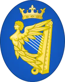 The heraldic badge of Ireland, created during the Tudor era, is distinguished from the arms of Ireland by being ensigned with a royal crown.