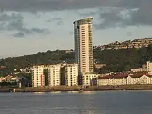 Tower from the breakwater during high tide, September 2010