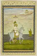 Bahadur Shah I, post coronation painting featuring Mughal symbols