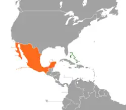 Map indicating locations of Bahamas and Mexico