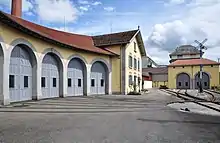 The restored lok remise, showing both engine sheds