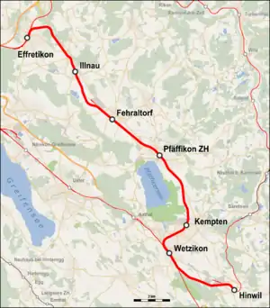 Map showing the route of the line