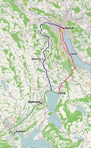 Map showing the route