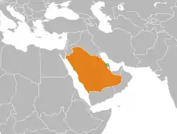 Map indicating locations of Bahrain and Saudi Arabia