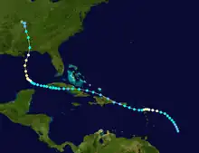 Track of Hurricane Baker, according to the Saffir-Simpson scale.