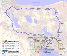 Baku suburban railway and metro map